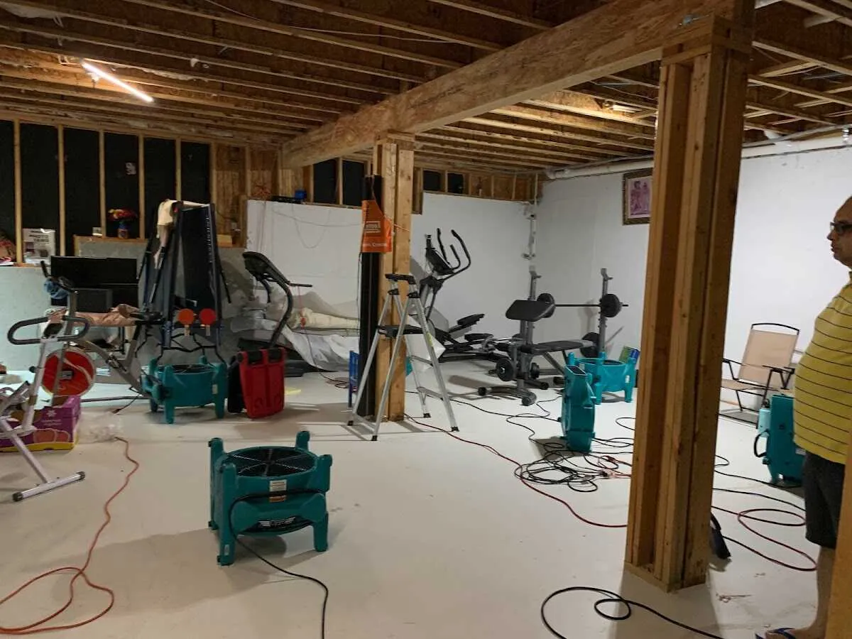 Basement drying equipment setup for Contents Cleaning & Restoration in Strongsville