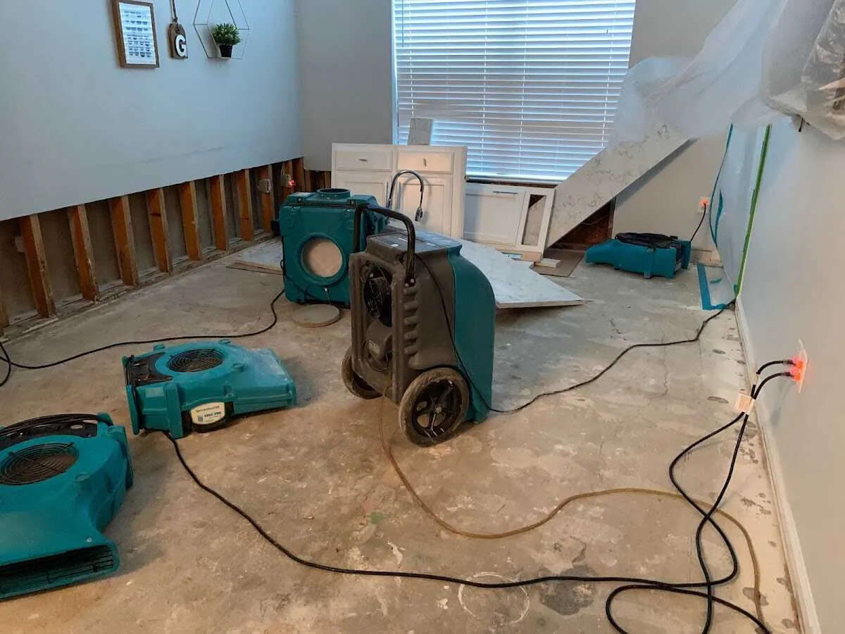 Dehumidifier in flood-cut room for Water Damage Restoration in Strongsville